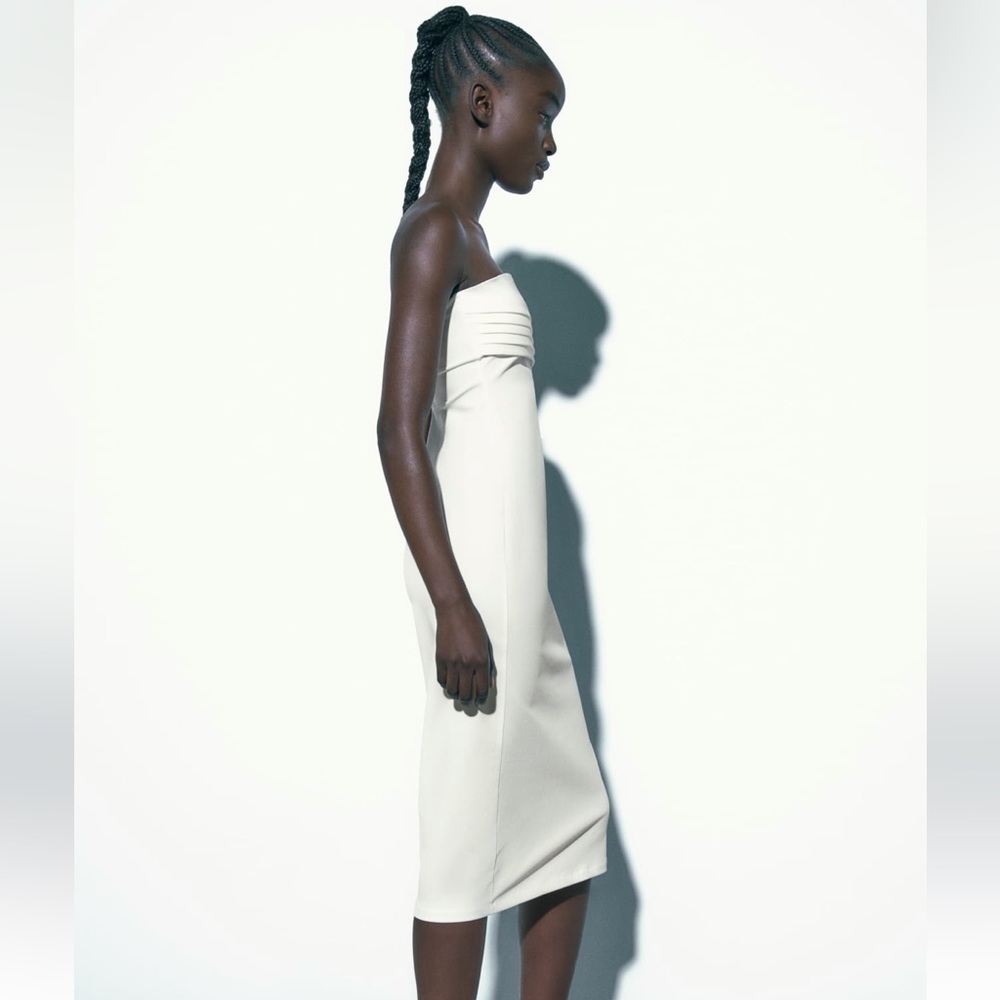 Zara STRAPLESS MIDI DRESS. NWT. White. Sizes S, L. - Picture 3 of 7